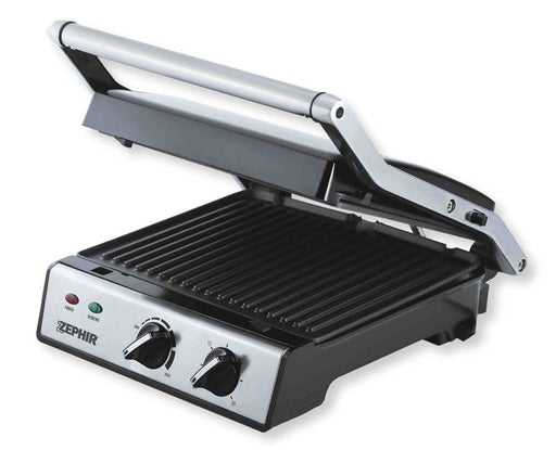 Bistecchiera elettrica Zephir 2000W con piastre antiaderenti, apertura a 180°, controlli rotativi, ideale per grigliare carne e verdure