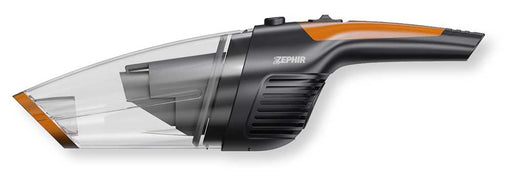 Aspiratutto ricaricabile Zephir Wet&Dry 65W con corpo nero e dettagli arancioni, bocchetta trasparente per pulizia superfici asciutte e bagnate.