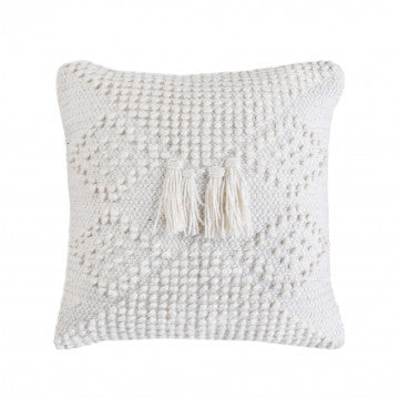 Cuscino quadrato in cotone e lana, 45x45 cm, altezza 8 cm, colore bianco