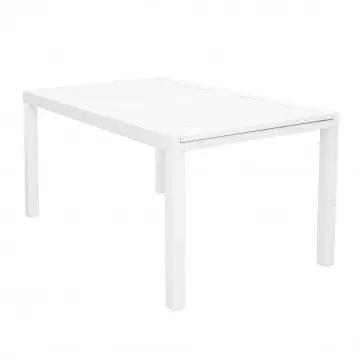 Tavolo Formentera bianco in versione chiusa, compatto e moderno per terrazze e giardini.