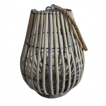 Lanterna in vimini grigio con vetro, diametro 29 cm, altezza 36 cm