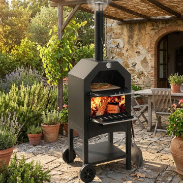 Forno per pizza in acciaio verniciato nero con finestra in acciaio