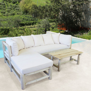 Divano in teak con chaise longue e cuscini removibili