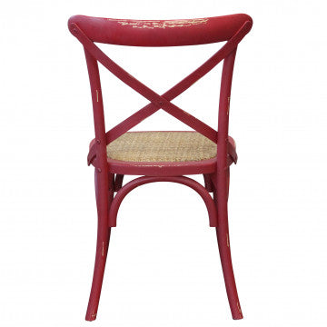 Sedia vintage in rattan e legno rosso 46x42x87 cm peso 4,5 kg