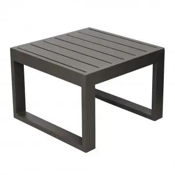 Tavolino quadrato Cuba 45 x 45 in alluminio verniciato marrone scuro, adatto per giardini e terrazze con un tocco contemporaneo.