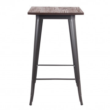 Tavolino alto con piano in legno e struttura in acciaio 60x60x103 cm