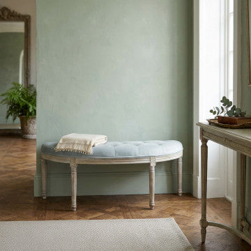 Panca in legno con seduta in velluto grigio, 125x45x48 cm