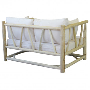 Divano 2 posti in teak con cuscini in poliestere 131,5x92x77 cm