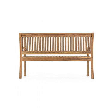 Panca in legno di acacia massiccio con schienale a listelli, dimensioni 120x62x88 cm, perfetta per spazi esterni o giardini
