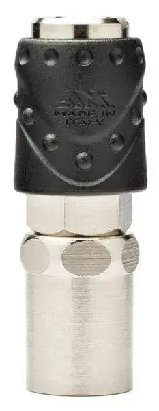 Rubinetto rapido univ. 16/A 6x14 in metallo con rivestimento nero antiscivolo, attacco portagomma Ø 6x14 per aria compressa