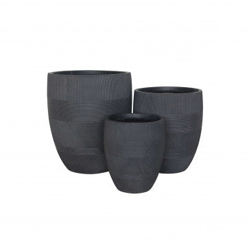 Set 3 vasi in fibra sintetica grigio scuro dimensioni 43,5x50 cm