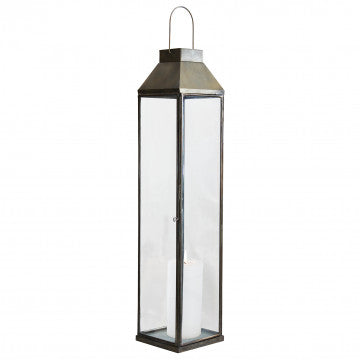 Lanterna metallo e vetro struttura alta con base quadrata 68 cm