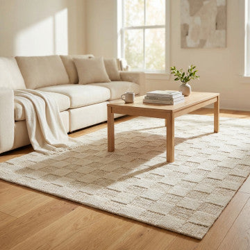 Tappeto in lana e cotone avorio 120x180 cm con decorazioni