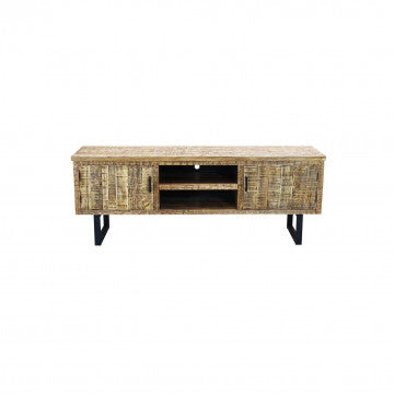 Porta TV con 2 ante e 2 cassetti, gambe metallo nero, 160x45x60 cm
