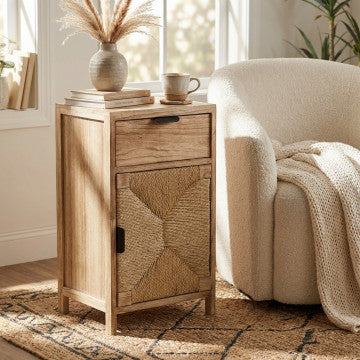 Mobiletto in legno 1 cassetto 1 anta 34x25x64 cm marrone chiaro