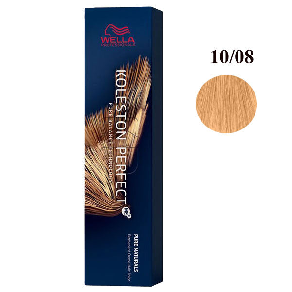 Scatola di tinta per capelli Wella Koleston Perfect Me Pure Naturals colore 10/03, tonalità biondo chiaro naturale, confezione con sfumatura di capelli beige