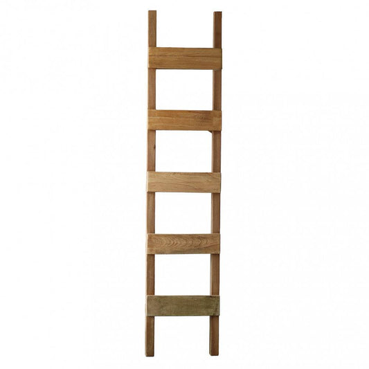 Scaletta in legno naturale con cinque gradini, ideale per decorazioni esterne o interne, in stile rustico, lunghezza 170 cm