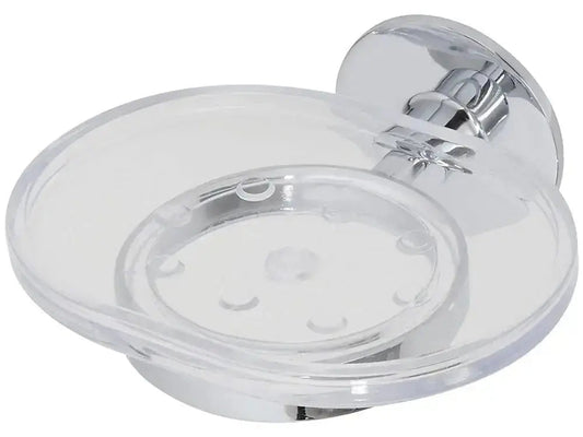 Portasapone acciaio/ABS ades-viti cromato con supporto trasparente, ideale per arredo bagno moderno e fissaggio a parete.