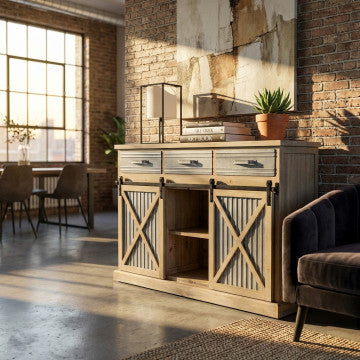 Mobile con struttura in metallo e legno, dim. 113x39,5x81 cm, colore marrone