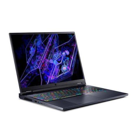 Vista laterale del laptop Acer Predator PHN14-51-7285 con schermo 3K e tastiera RGB, ideale per gaming e prestazioni elevate.