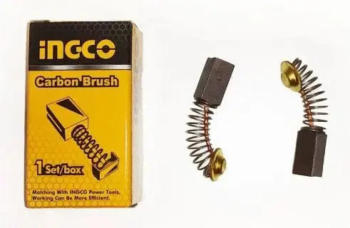 Spazzole di ricambio per i/ag75018 (pz.2) Ingco con molla e contatti in rame, ideali per utensili elettrici. Confezione da 1 set in scatola gialla.
