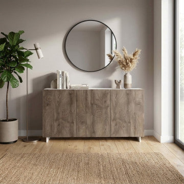 Credenza in truciolare bilaminato bianco e rovere chiaro 150x40x76 cm