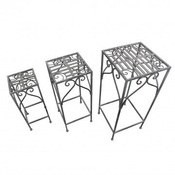 Set 3 fioriere metallo acciaio verniciato bianco ossidato altezze 72-62-52 cm