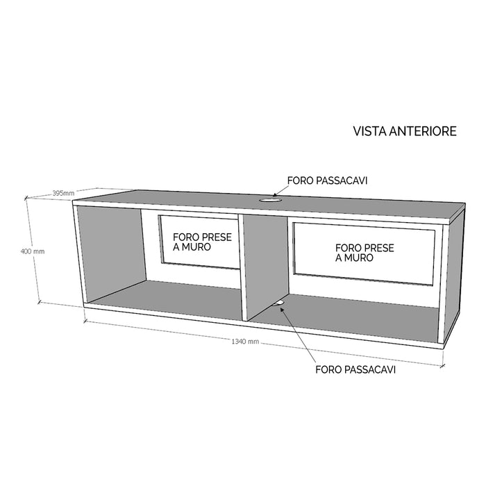 Schema tecnico pensile TV ribalta, vista anteriore