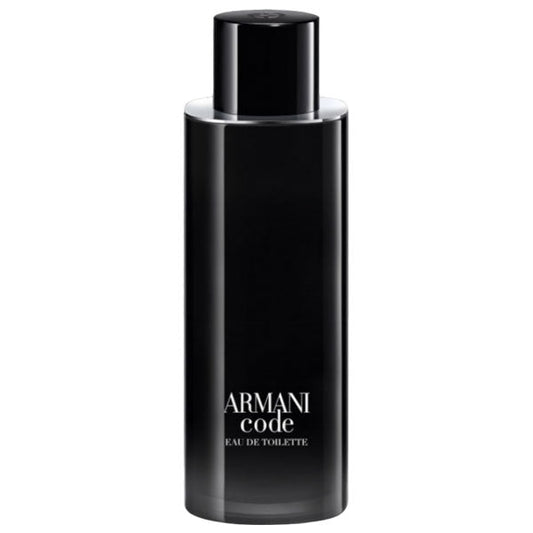 Flacone di profumo Armani Code Uomo, eau de toilette nero, elegante e compatto, con spray ricaricabile da 200 ml, ideale per uomo raffinato