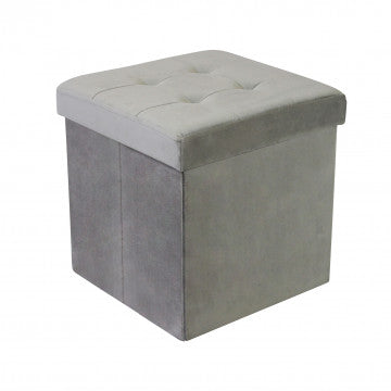 Pouf contenitore quadrato in velluto tortora 38x38x38 cm
