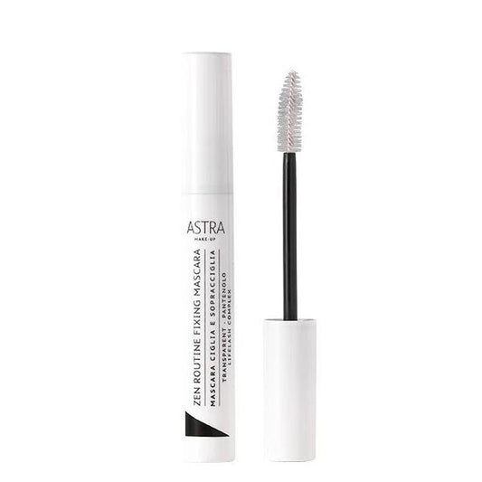 Mascara trasparente Astra Zen Routine con scovolino curvo, formula gel per ciglia e sopracciglia, fissaggio naturale, contenitore bianco, SKU: 4830001