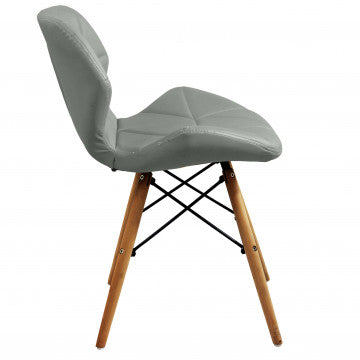 Sedia struttura metallo, seduta PU grigio, gambe legno 41x49x71 cm