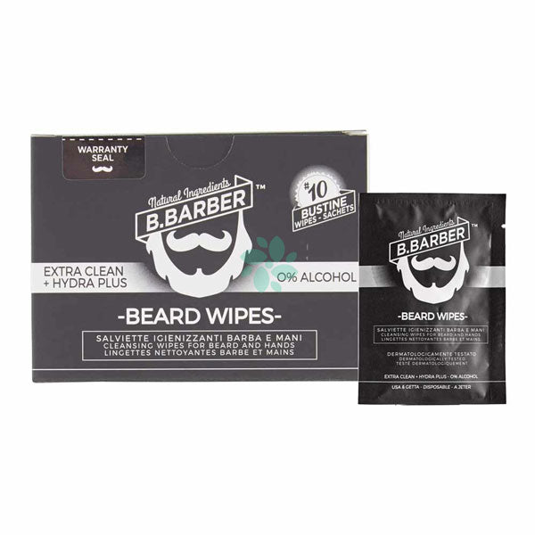 B.BARBER BEARD WIPES SALVIETTE IGIENIZZANTI BARBA E MANI 10 PEZ