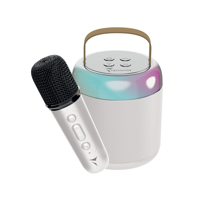 Speaker Karaoke Bluetooth Portatile con Microfono LED Bianco