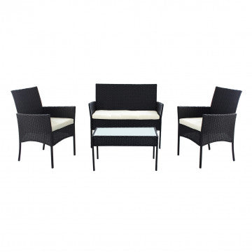 Salotto smontabile con struttura in metallo e wicker, cuscini 4 cm