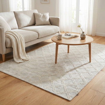 Tappeto lana e cotone avorio 160x230 cm con decoro