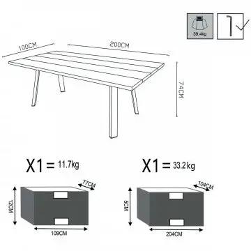 Table Nevis 200 x 100 avec structure en aluminium brossé et plateau en teck recyclé