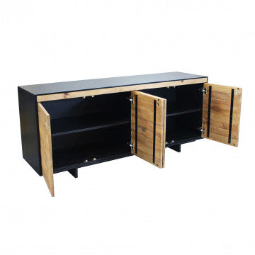 Mobile 4 ante in legno pino riciclato naturale e nero 180x48x76 cm