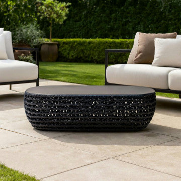 Tavolino ovale struttura alluminio corde 124x85x33 cm peso 21 kg