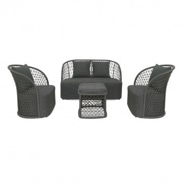 Salotto con struttura in alluminio, corda PVC e rivestimento poliestere-cotone