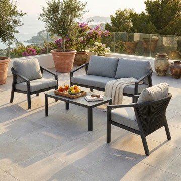 Salotto 2 posti struttura alluminio antracite cuscini grigi 180x78x83 cm