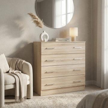 Mobile 5 cassetti in truciolare bilaminato, 80x45x91 cm, quercia chiaro