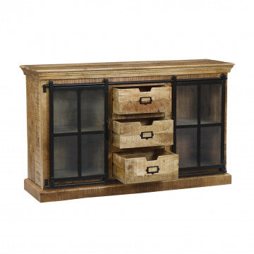 Mobile in legno di mango con 4 ante e 3 cassetti, dimensioni 150x45x90 cm