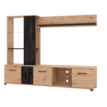 Soggiorno Alhambra rovere artigiano e carbon 202x40x155,5 cm truciolare