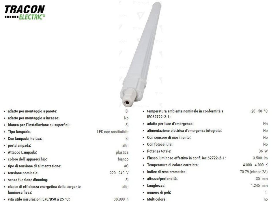 Plafoniera LED Protetta 36W Bianco Naturale 4000K