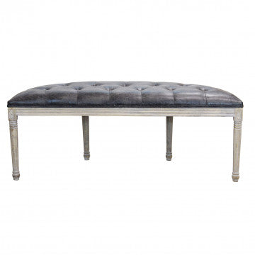 Panca in legno con rivestimento ecopelle vintage, 125x45x48 cm