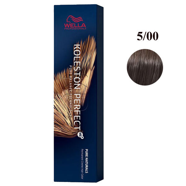 Tinta per capelli Wella Koleston Perfect Me+ colore 5/00, confezione blu con dettagli dorati, formula naturale e copertura totale, SKU: 657202
