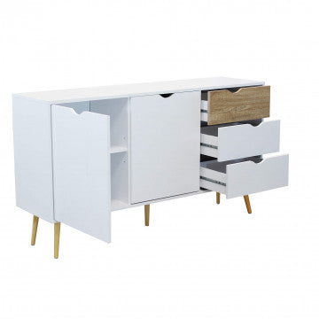 Mobile in legno bianco e naturale con 2 ante e 3 cassetti