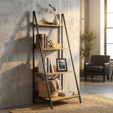 Mobile in ferro e legno con 4 ripiani, cm 62x49,5x147h