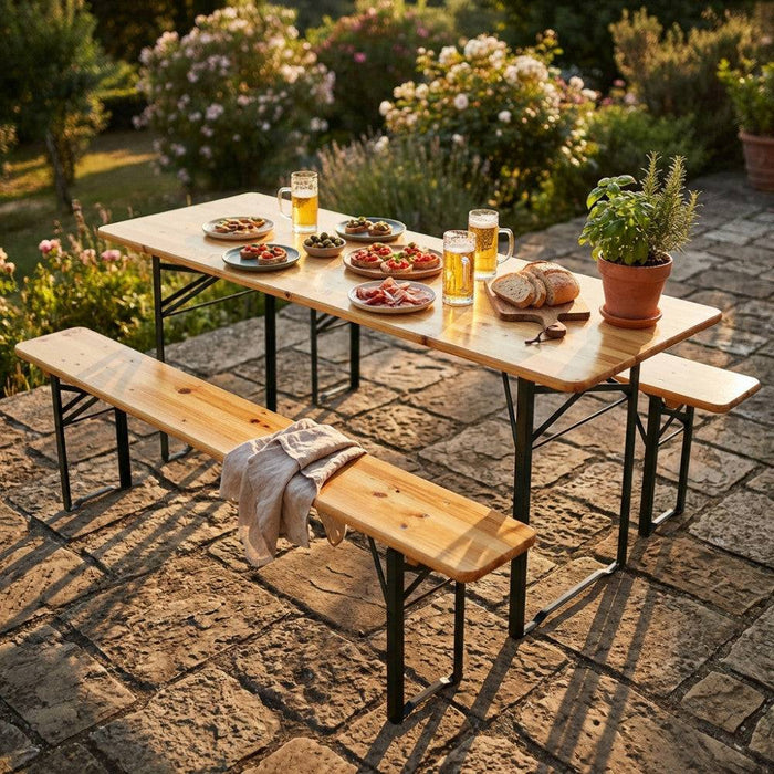 Tavolo Birreria Legno Pieghevole Verde Marrone 200x70 cm